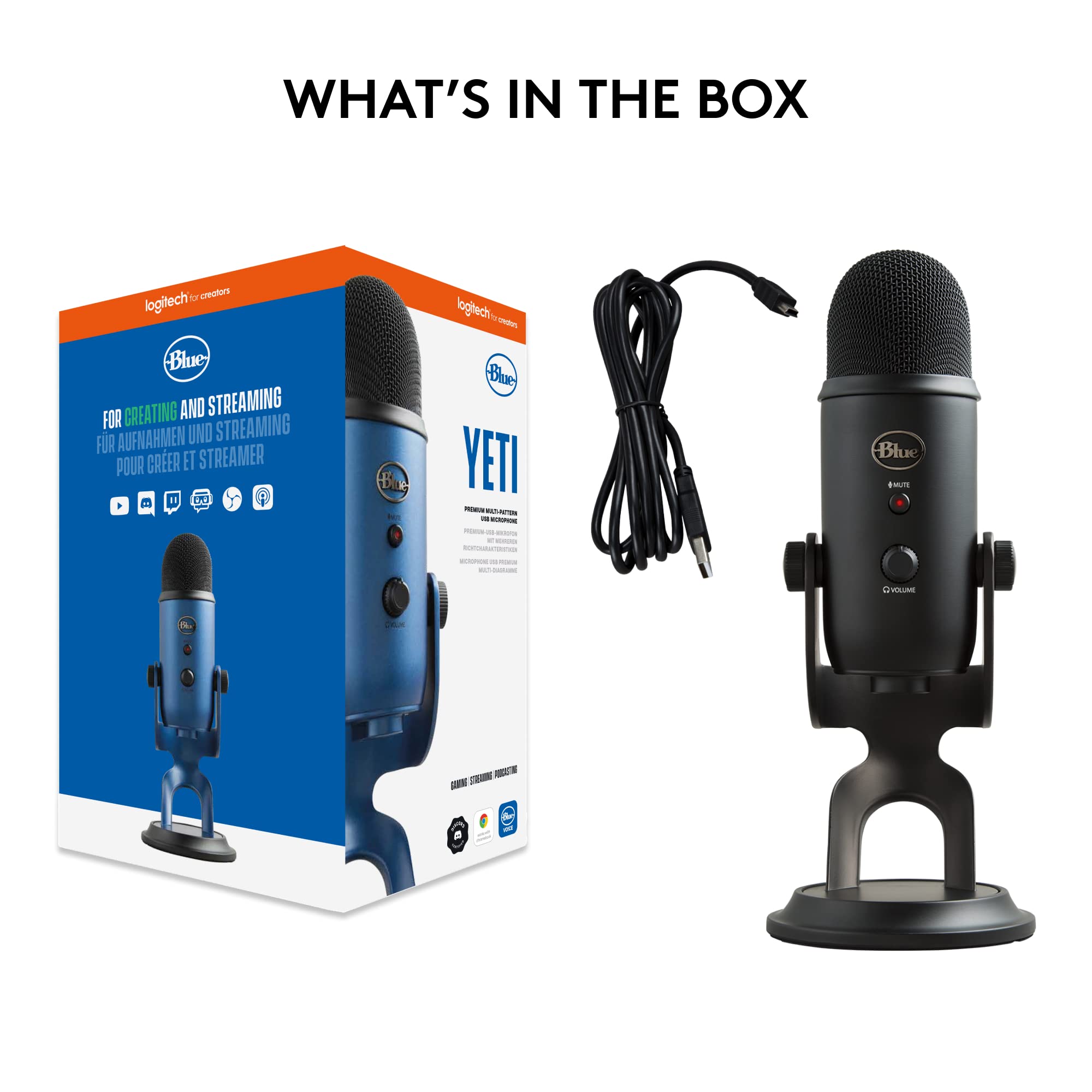 Logitech Creators Blue Yeti USB Microphone for PC, Mac, Gaming, Recording, Streaming, Podcasting, Studio and Computer Condenser Mic with Blue VO!CE effects, 4 Pickup Patterns, Plug and Play - Blackout - Image 9