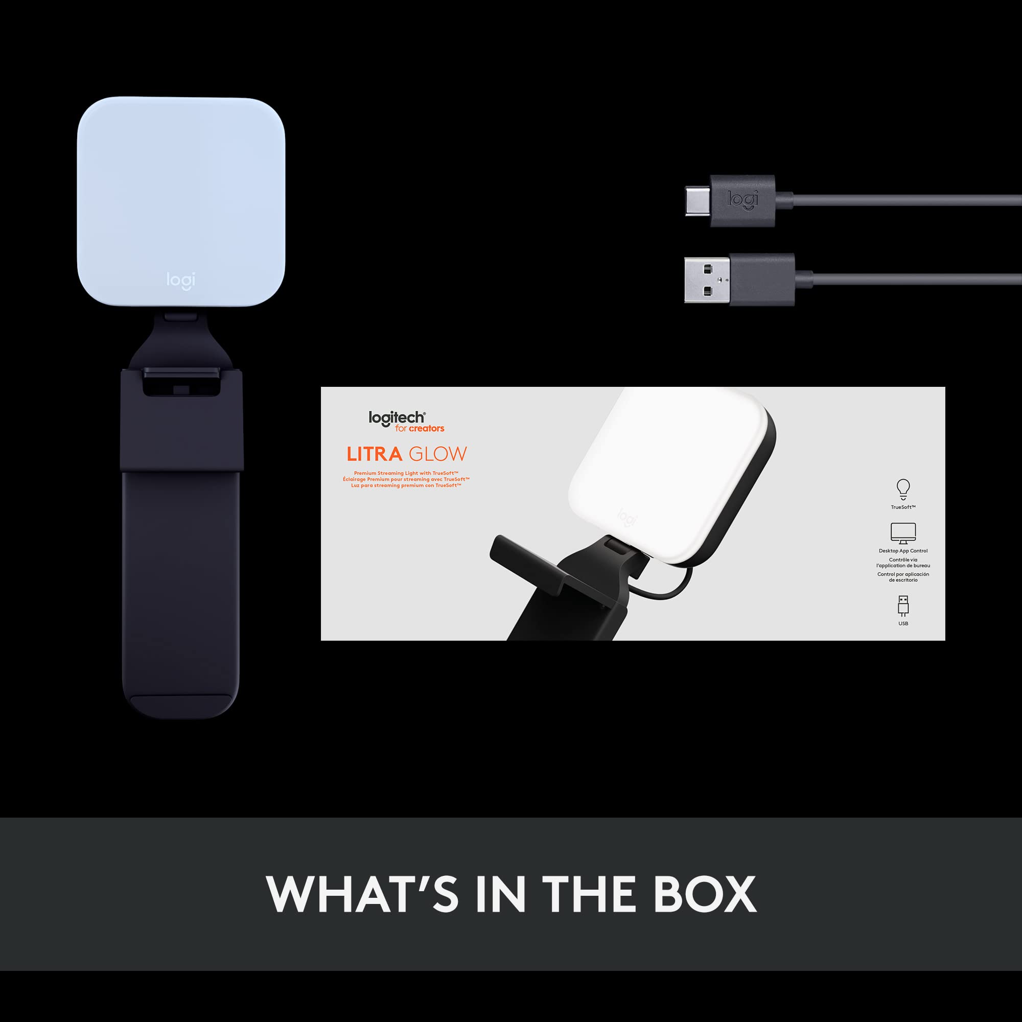 Logitech for Creators Litra Glow Premium LED Streaming Light with TrueSoft- Computer lighting for video conferencing, Zoom meetings, with adjustable mount and desktop app control for PC/Mac - Graphite - Image 10