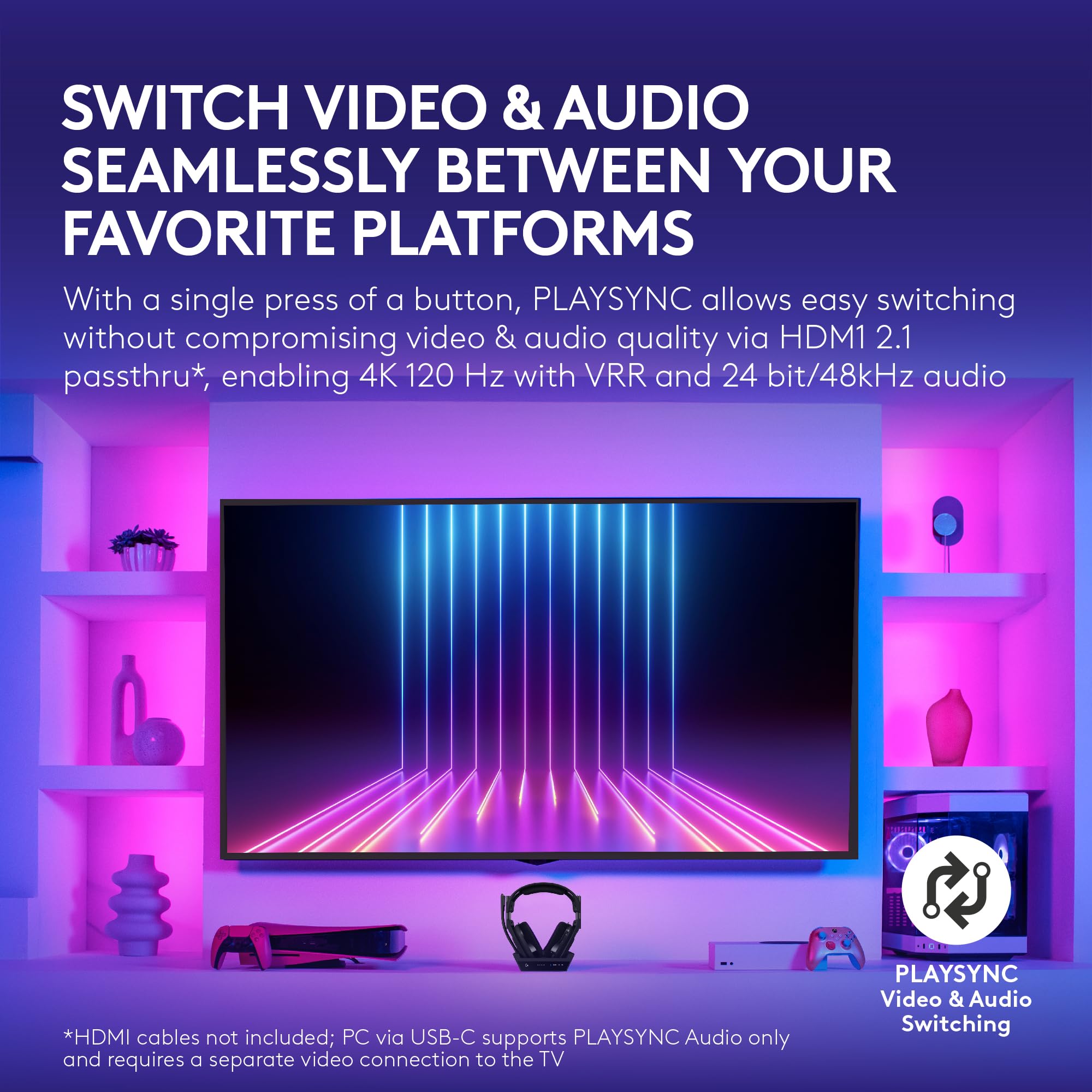 Logitech G Astro A50 X Multi-Platform Wireless Gaming Headset + Base Station for PS5/Xbox/PC: PLAYSYNC Video & Audio Switcher, HDMI 2.1 4K 120Hz VRR, <24bit/48kHz, 24hr Battery, 2.4GHz & BT - Black - Image 3