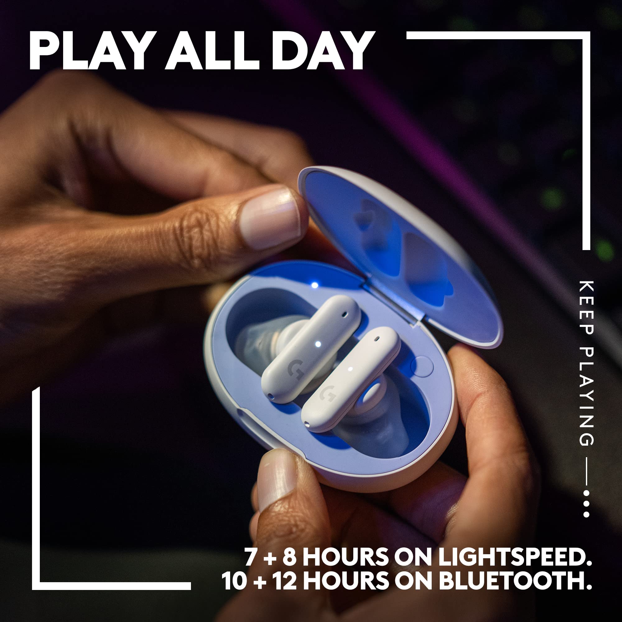 Logitech G FITS True Wireless Gaming Earbuds, Custom Molded Fit, Lightspeed + Bluetooth, Four Beamforming Microphones, PC, Mac, PS5, PS4, Mobile, Nintendo Switch - White - Image 4