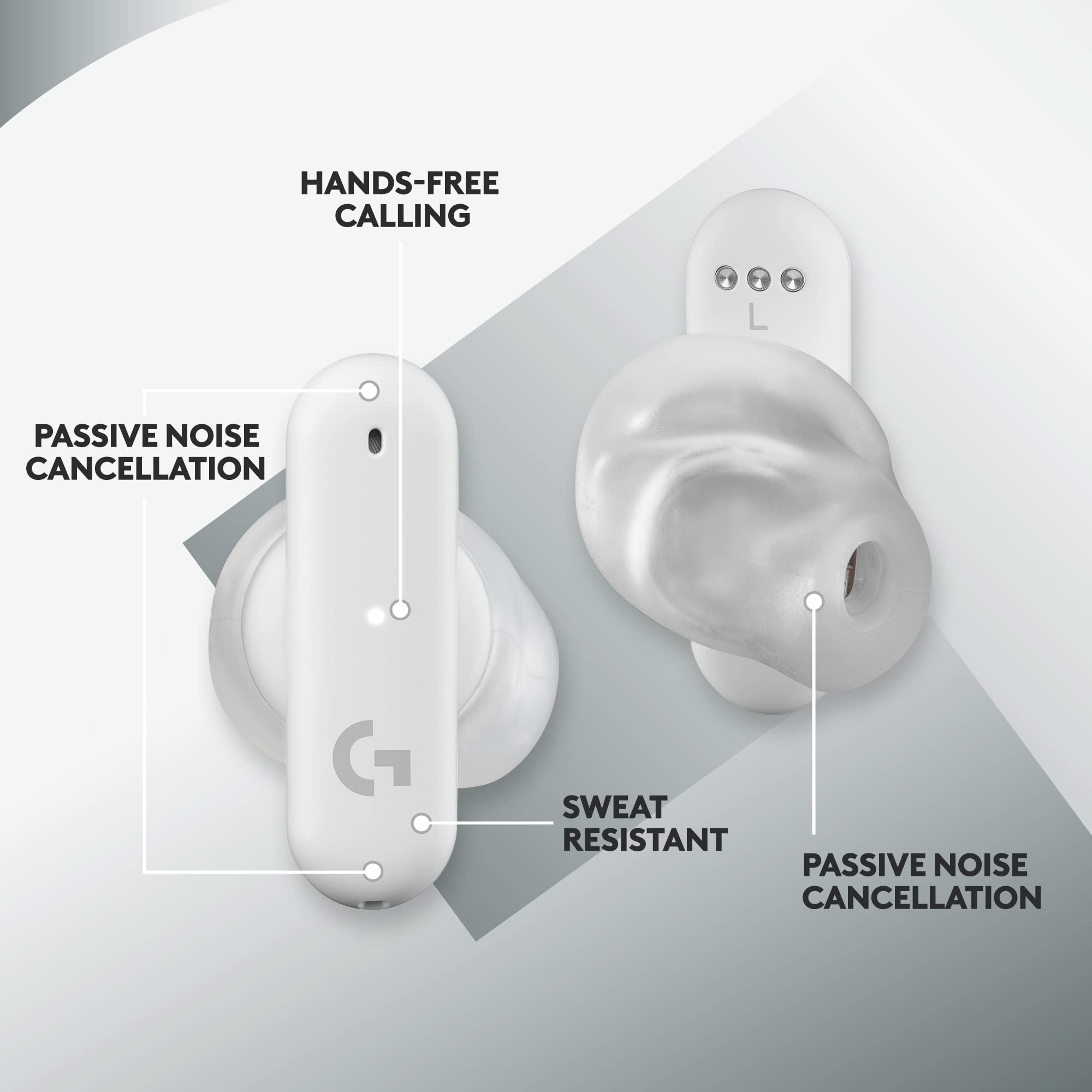 Logitech G FITS True Wireless Gaming Earbuds, Custom Molded Fit, Lightspeed + Bluetooth, Four Beamforming Microphones, PC, Mac, PS5, PS4, Mobile, Nintendo Switch - White - Image 8