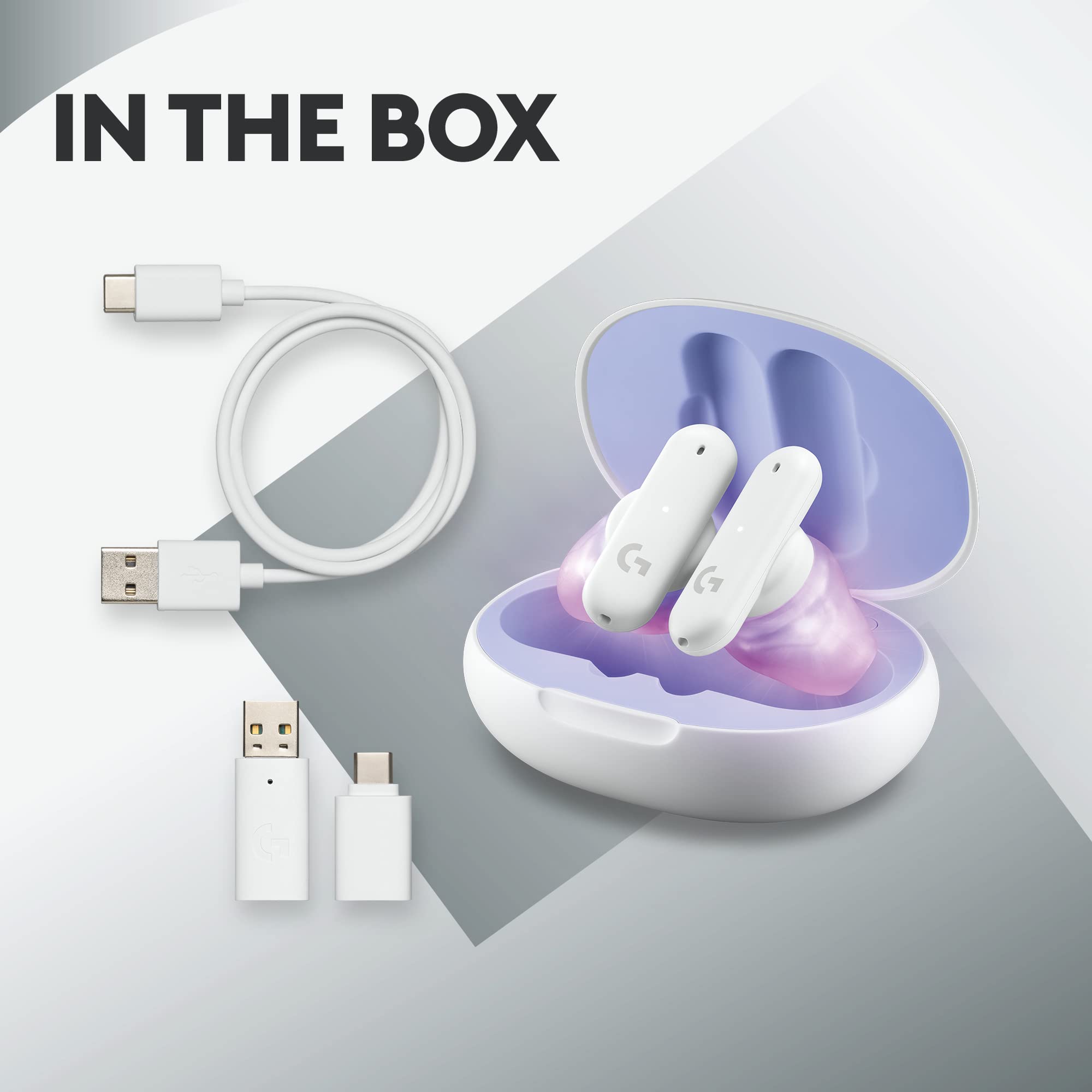 Logitech G FITS True Wireless Gaming Earbuds, Custom Molded Fit, Lightspeed + Bluetooth, Four Beamforming Microphones, PC, Mac, PS5, PS4, Mobile, Nintendo Switch - White - Image 9