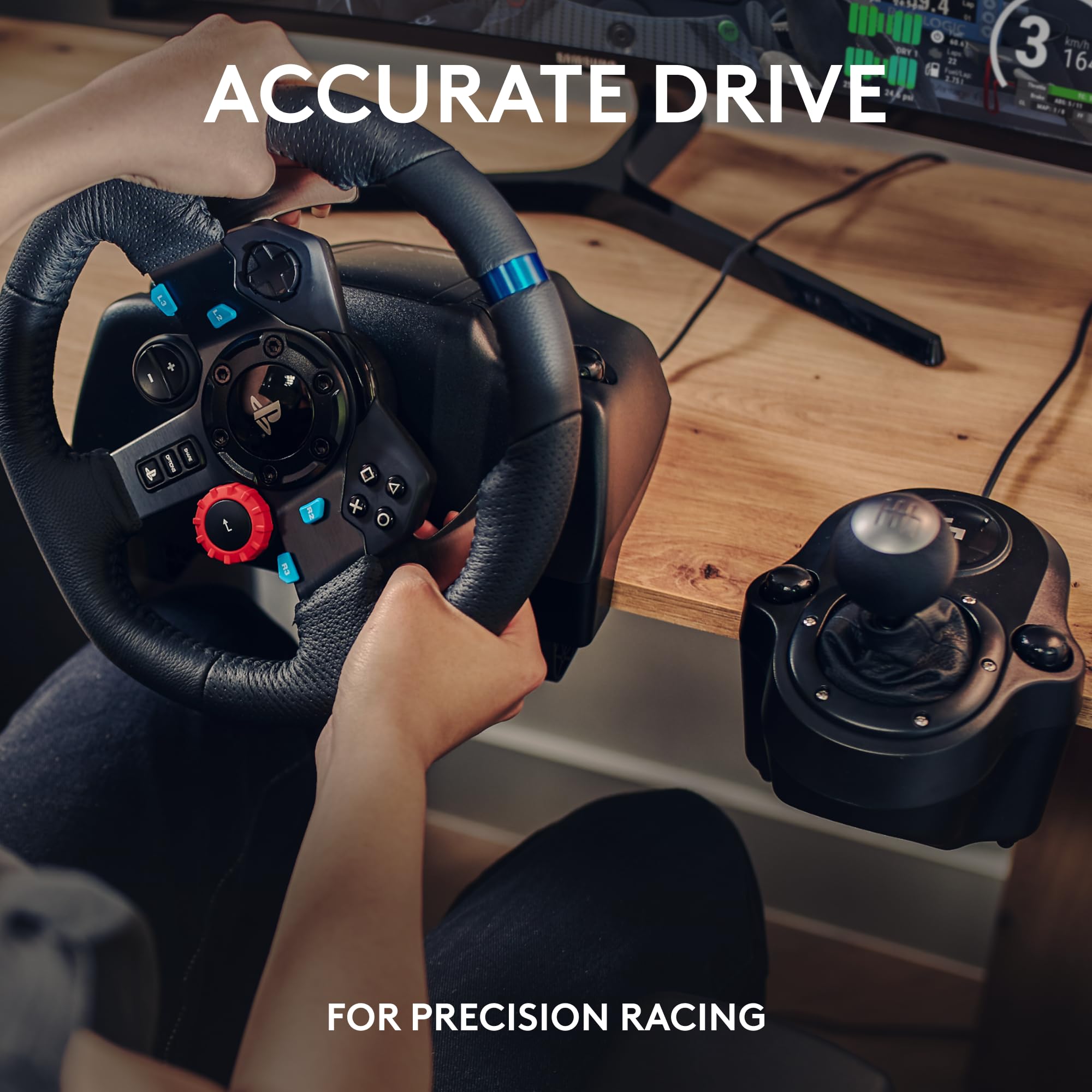 Logitech G29 Driving Force Racing Wheel and Pedals, Force Feedback, Real Leather + Logitech G Driving Force Shifter - For PS5, PS4 and PC, Mac - Black - Image 3