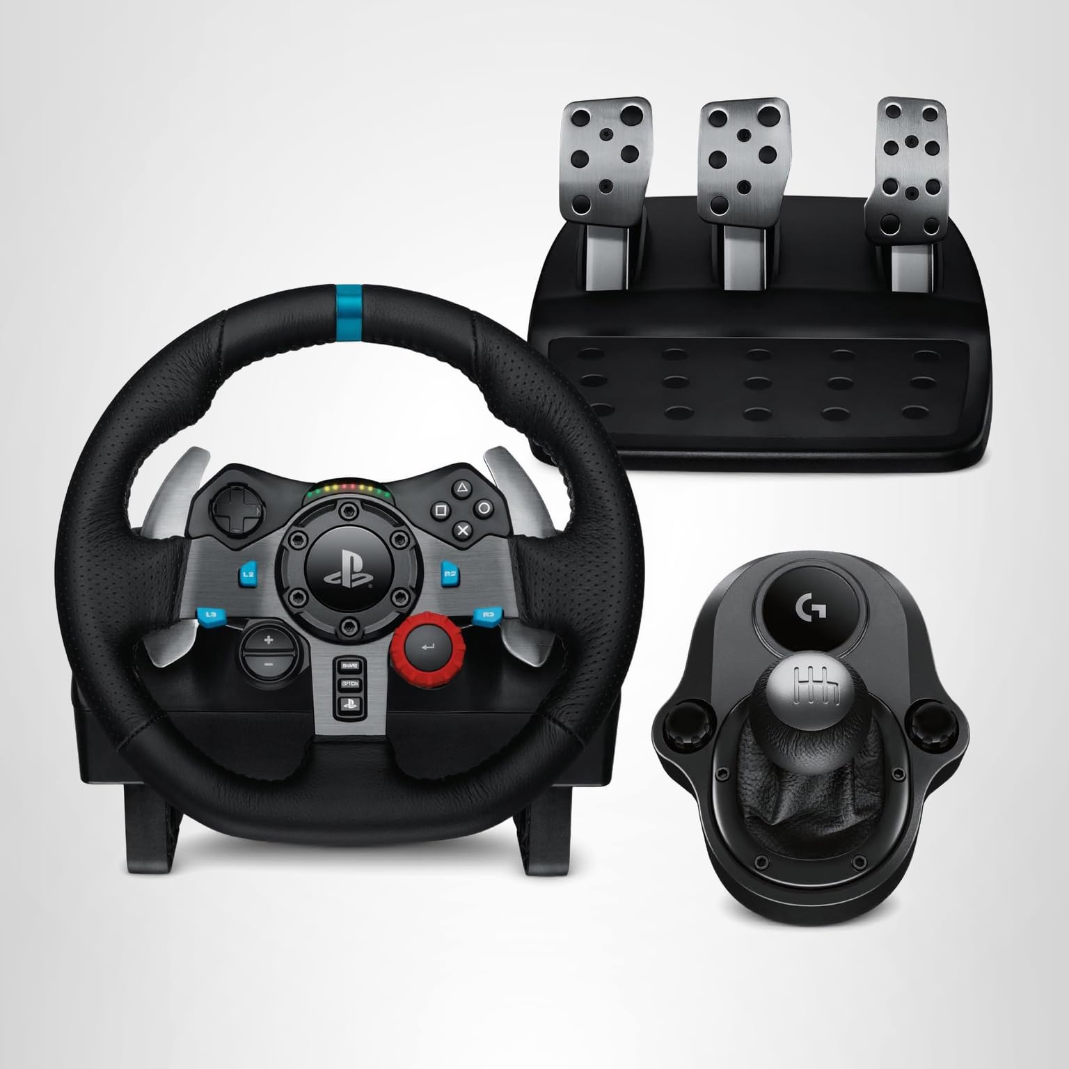 Logitech G29 Driving Force Racing Wheel and Pedals, Force Feedback, Real Leather + Logitech G Driving Force Shifter - For PS5, PS4 and PC, Mac - Black - Image 8