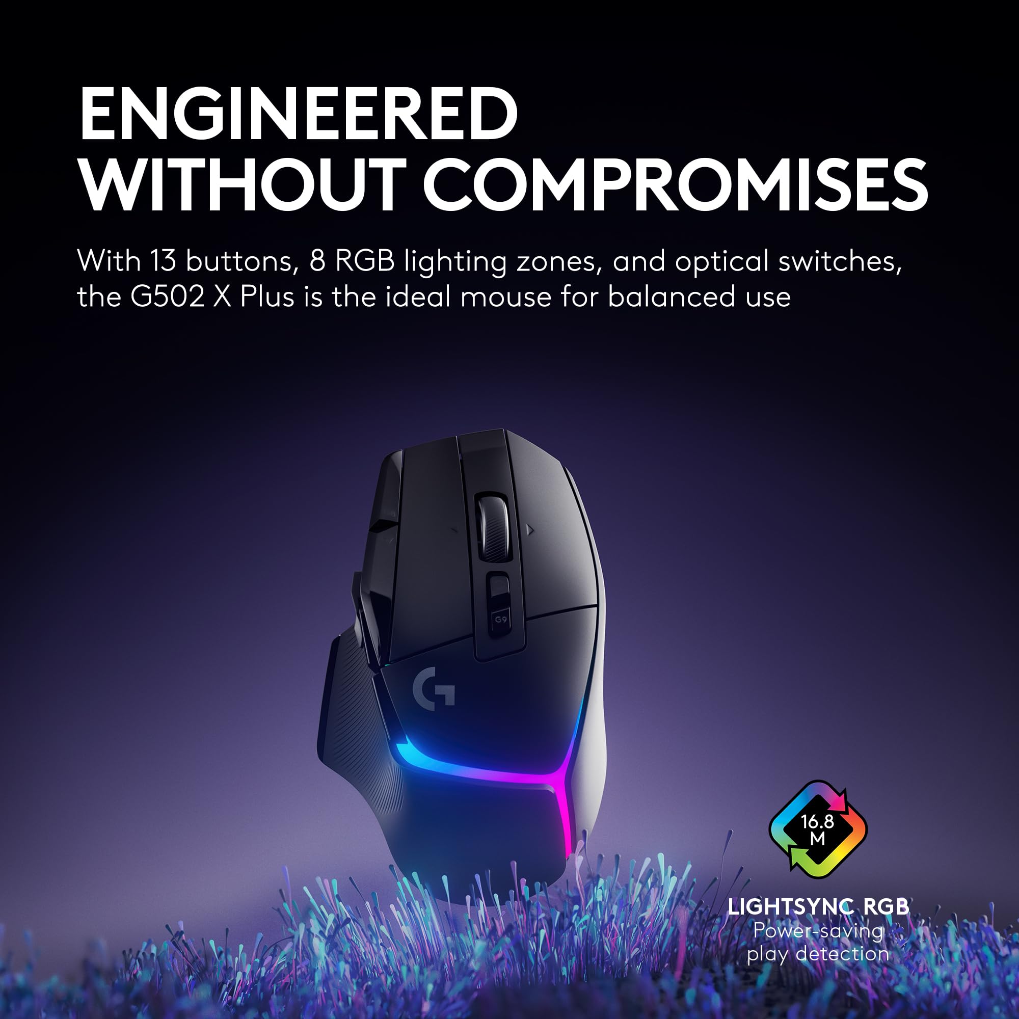 Logitech G502 X Plus Wireless Gaming Mouse: Optical Switches, LIGHTSYNC RGB, 13 Buttons, Infinite Scroll Toggle, <130 hr Battery Life, USB-C, PowerPlay Wireless Charging Capable, for PC/MacOS - Black - Image 4