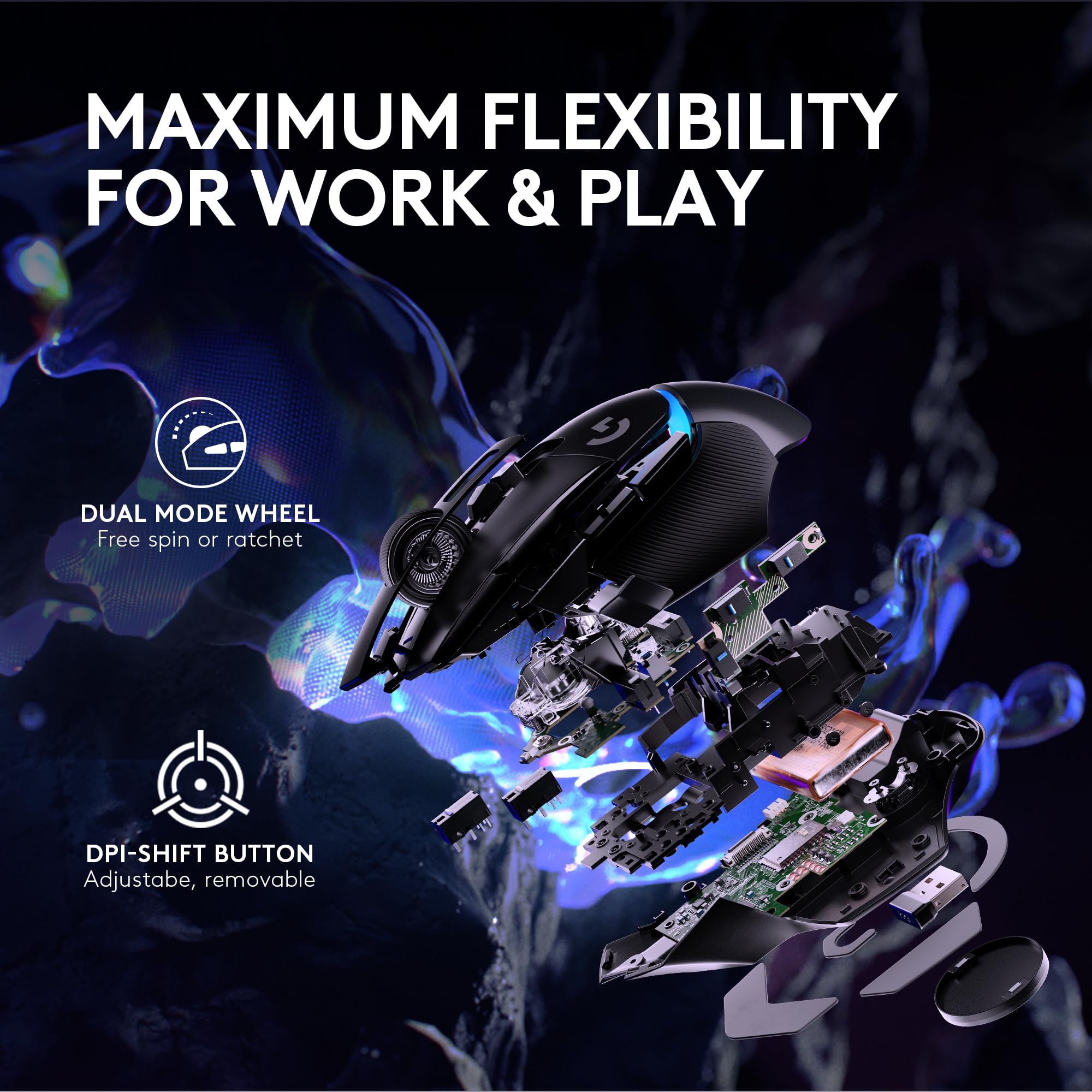 Logitech G502 X Plus Wireless Gaming Mouse: Optical Switches, LIGHTSYNC RGB, 13 Buttons, Infinite Scroll Toggle, <130 hr Battery Life, USB-C, PowerPlay Wireless Charging Capable, for PC/MacOS - Black - Image 7