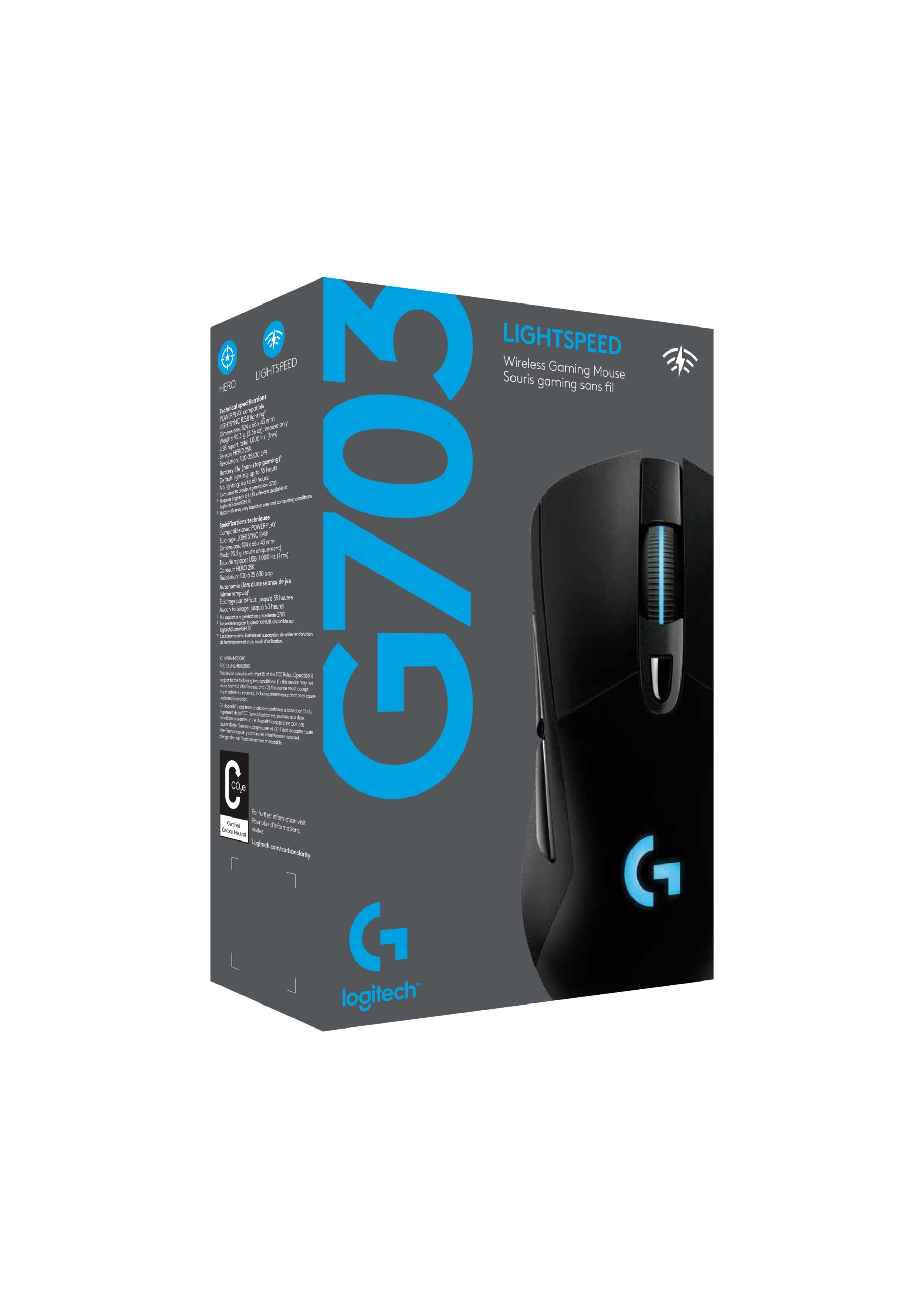 Logitech G703 Lightspeed Wireless Gaming Mouse W/Hero 25K Sensor, PowerPlay Compatible, Lightsync RGB, Lightweight 95G+10G Optional, 100-25, 600 DPI, Rubber Side Grips - Black - Image 8