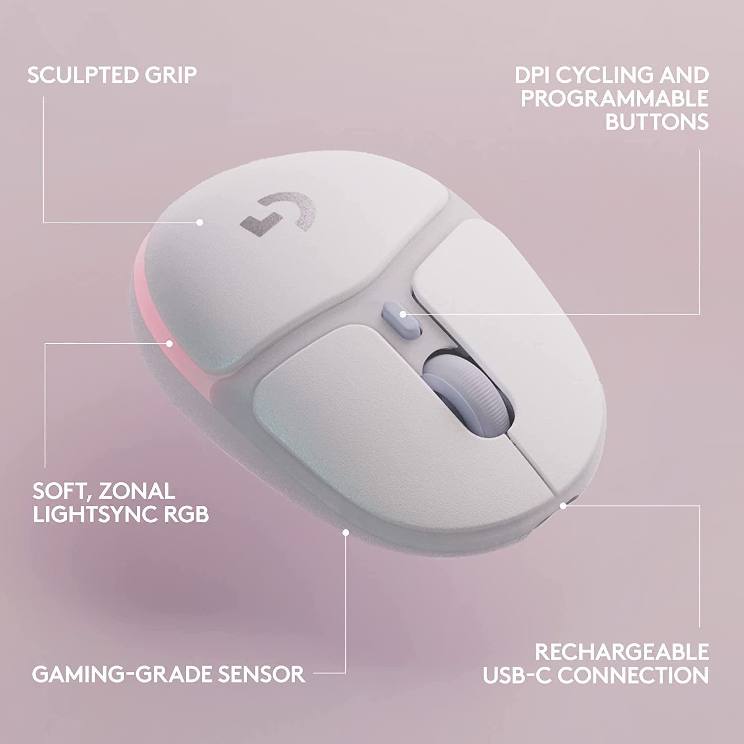 Logitech G705 Wireless Gaming Mouse, Customizable LIGHTSYNC RGB Lighting, Lightspeed Wireless, Bluetooth Connectivity, Lightweight, PC/Mac/Laptop - White Mist - Image 7
