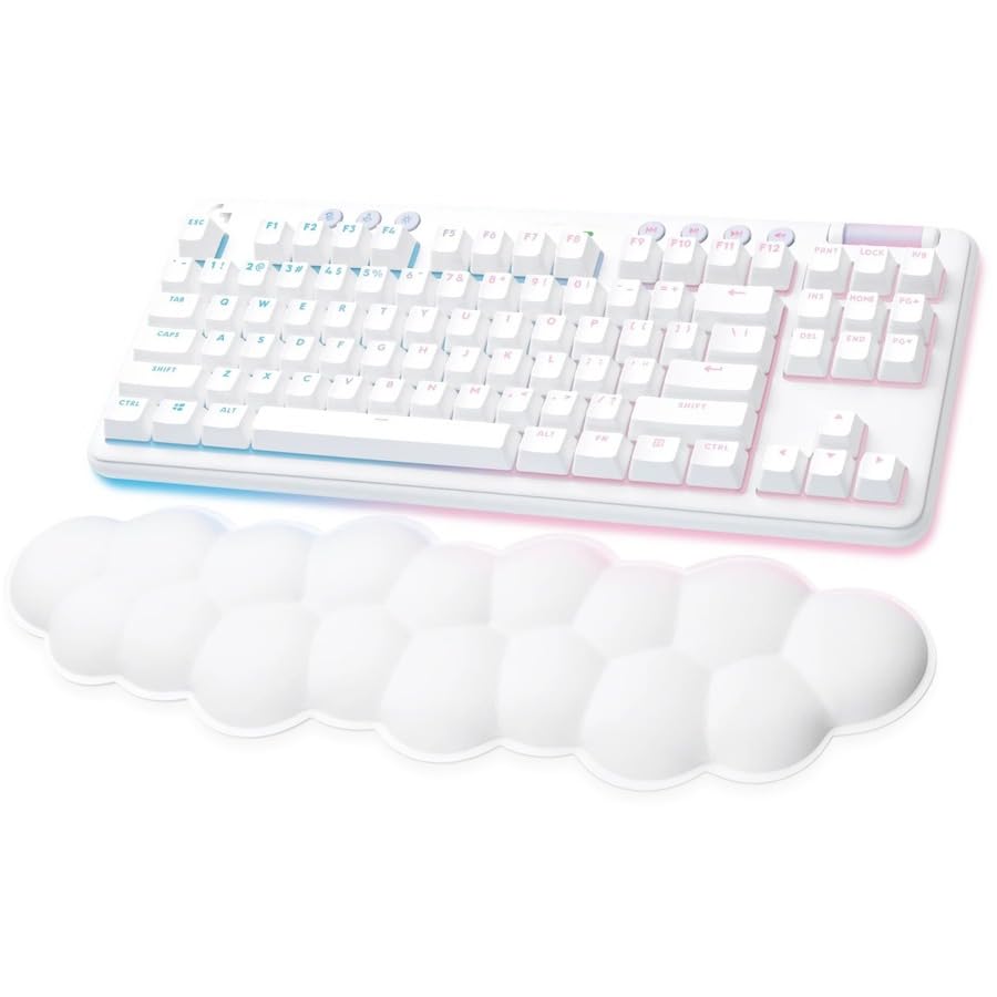 Logitech G715 Wireless Mechanical Gaming Keyboard with LIGHTSYNC RGB, Lightspeed, Tactile Switches (GX Brown), and Keyboard Palm Rest, PC/Mac Compatible - White Mist - Image 4