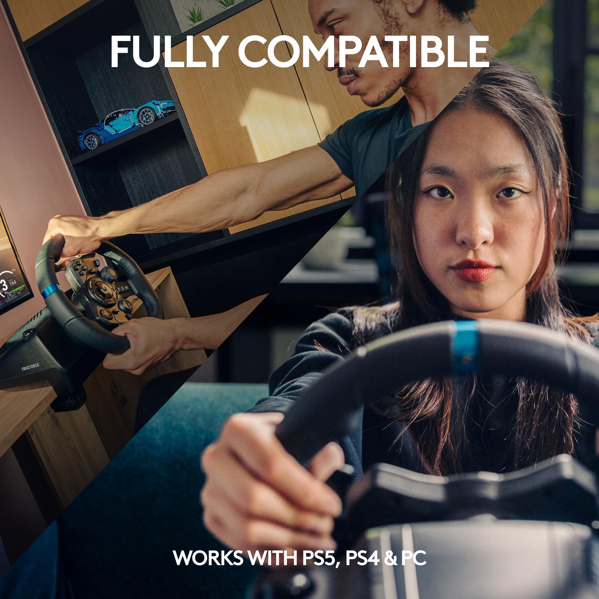 Logitech G923 Racing Wheel and Pedals, TRUEFORCE up to 1000 Hz Force Feedback, Gaming Steering Wheel PS5, PS4, PC, Mac, Genuine Leather- Black - Image 3