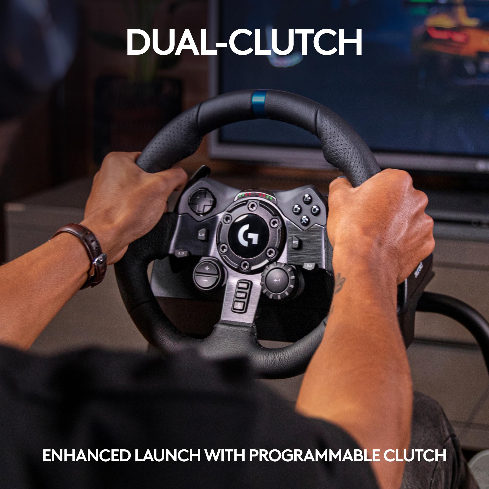 Logitech G923 Racing Wheel and Pedals, TRUEFORCE up to 1000 Hz Force Feedback, Gaming Steering Wheel PS5, PS4, PC, Mac, Genuine Leather- Black - Image 4
