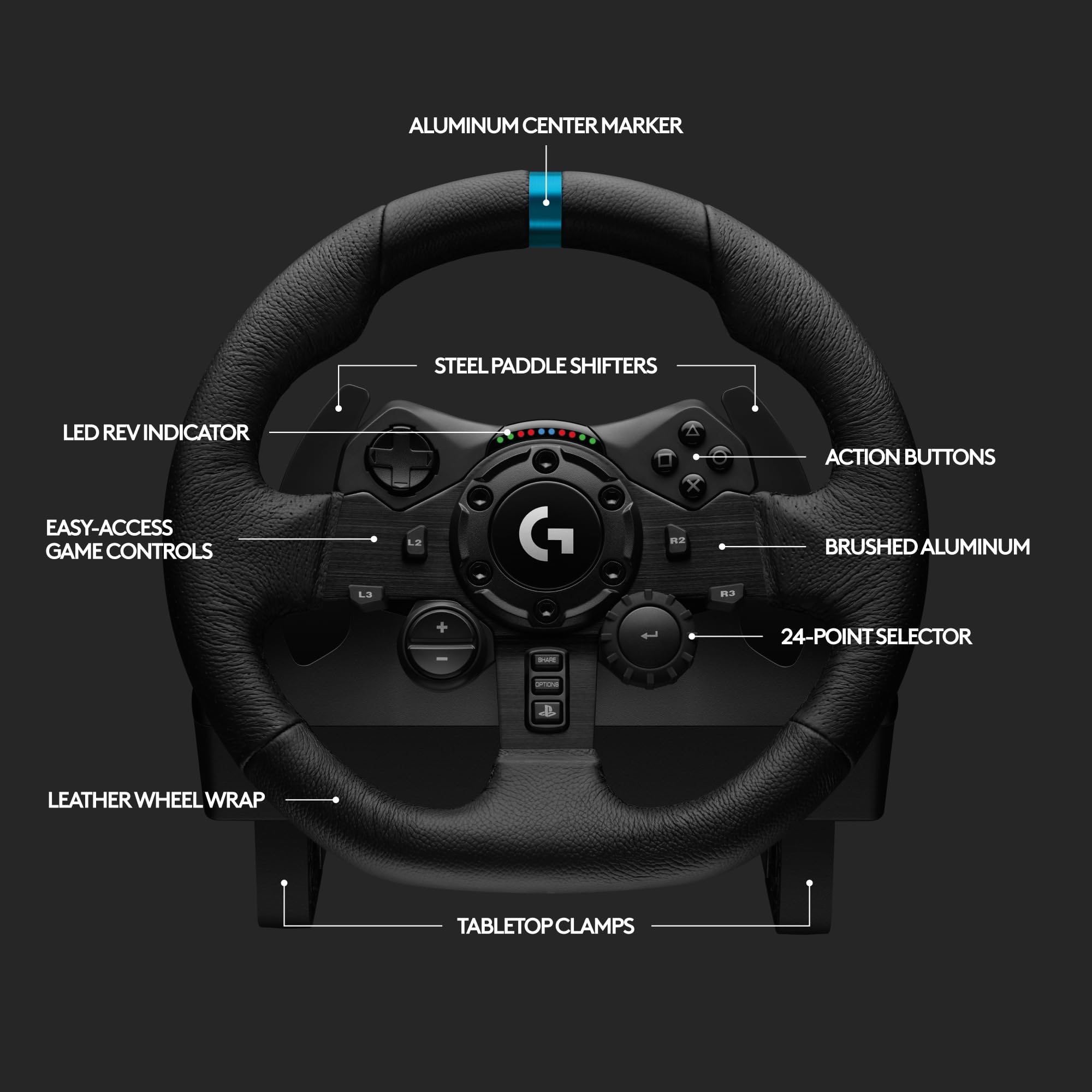 Logitech G923 Racing Wheel and Pedals, TRUEFORCE up to 1000 Hz Force Feedback, Gaming Steering Wheel PS5, PS4, PC, Mac, Genuine Leather- Black - Image 7